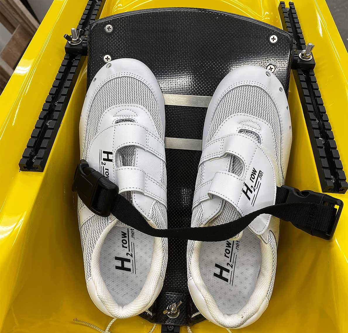 Shoes mounted to sole plate in boat